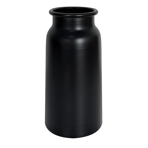 Matt Black 10.67" Metal Cylinder Flower/Plants Vase for Office Desk Book/Bathroom Shelf, Vintage Retro Decor Aesthetic for Entry Coffee Table, Halloween Bookshelf Housewarming Decoration Centerpieces