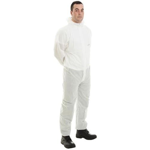 TOKHA SAFETY Disposable Coveralls Type 5/6 Protection Against Dust and Chemical Splash - Ideal for Asbestos Removal, Painting, and General Building Work (White, XL)
