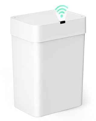 Cesun Bathroom Trash Can with Lid, 4 Gallon Motion Sensor Garbage Can Automatic Touchless Trash Cans, Slim Plastic Smart Waste Basket for Bedroom, Office, Living Room, White