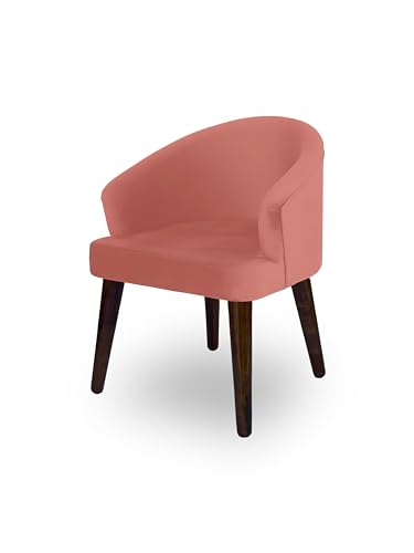 Image of DaneWood Wooden Upholstered Dining Chair Set of 2 | Accent Chair for Living /Drawing Room, Bedroom & Office | Upholstery Barrel Arm Chair with Velvet Fabric | Sheesham Wood Legs, Peach