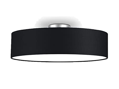 meineWunschleuchte Runde zeitlose Deckenleuchte mit Stoffschirm in Schwarz Ø 50cm - satinierte Abdeckung für blendfreies Lichtambiente