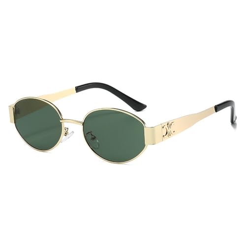 Retro Metal Frame Oval Sunglasses Driving Aviation Male Shades Lens Sun Glasses UV400,gold green,151 * 139 * 41mm