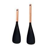 Pfannenwender aus Silikon | 2 Stück Bratspatel mit Holzgriff...