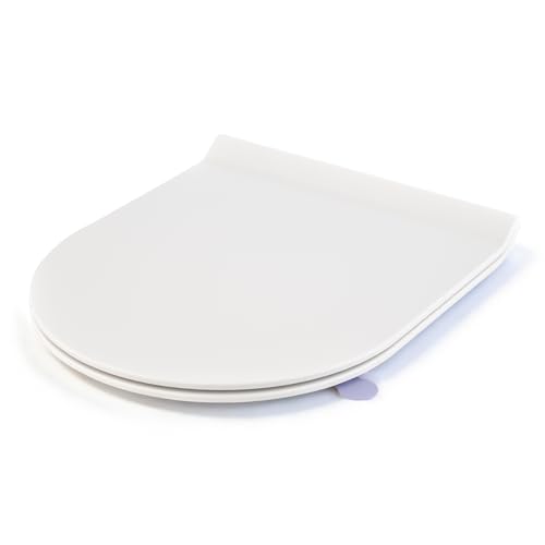 SREWOHS PRO Tapa Wc Ultrafino Forma D Universal [CORTO], Asiento de Inodoro de Cierre Suave con Liberación Rápida para una Fácil Limpieza,Tapa Inodoro Urea formaldehído, 42,5 * 36,2 cm