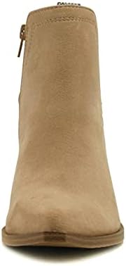 Soda QUE – Western Inspired Stacked Heels Fashion Bootie & Gleaming Chain Back Strap w/Functional Zipper (Wheat, numeric_9) | Image 2