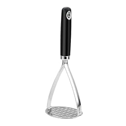 Potato Masher, 10.25 Inch Stainless Steel Masher with Non-Slip TPR Handle, Heavy Duty Food Smasher Kitchen Tool for Potatoes, Avocado, Meat, Beans, Vegetables, Fruits & Baby Food, Dishwasher Safe