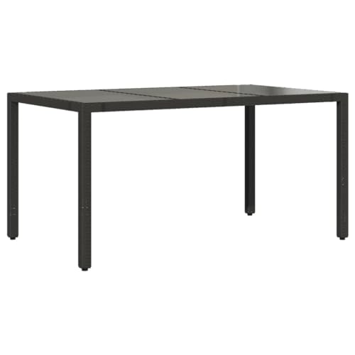 vidaXL Gartentisch mit Glasplatte, Esstisch mit Stahlrahmen, Beistelltisch für Terrasse Garten, Tisch Gartenmöbel, Schwarz Poly Rattan