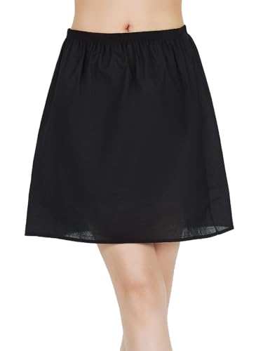 BEAUTELICATE Women's Half Slip 100% Cotton Vintage Underskirt, 16 Inch Length, Black, Size L Fits UK(16 - 18)