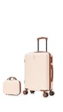 CELIMS - Maleta de Cabina de Viaje con Neceser Neceser 30cm Aprobada por 100+ Aerolíneas | Ligera y Rígida | Pequeña Maleta Cabina 55x40x20 | Maleta Infantil | Crema