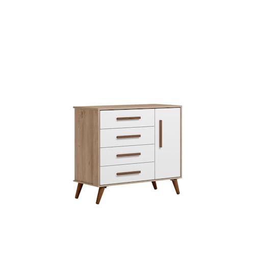 Conjunto Quarto Infantil Retro Guarda Roupa e Comoda Chicago Carvalho Rustico Branco