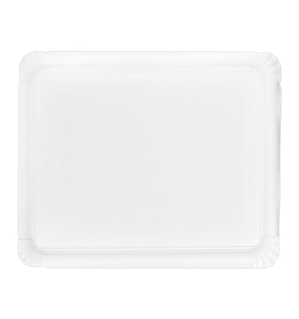 50 Bandeja de Cartón Blanca 31×38 cm | Rectangular Compacta | Resistente al Aceite y Calor | Ideal para Degustaciones y Catering | Pack de 50 Unidades