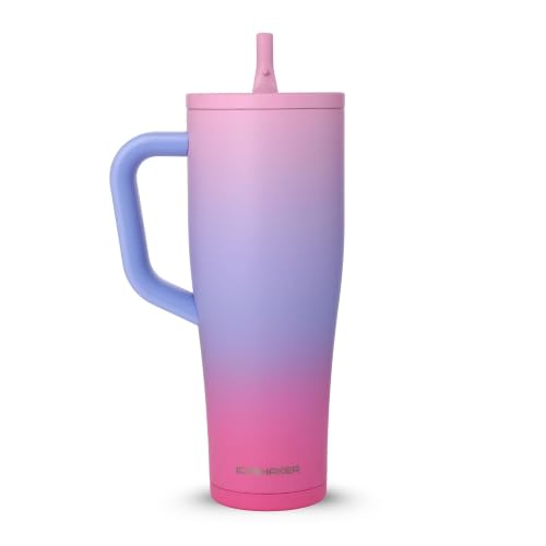 Image of Ice Shaker 40 oz Tumbler with Handle and Straw | 40oz Periwinkle Haze | Cold for 30+ Hours | 2-in-1 Tumbler Shaker Bottle | Odor-Free 40 ounce Bottle for Water, Protein Shakes, Smoothies, Cocktails
