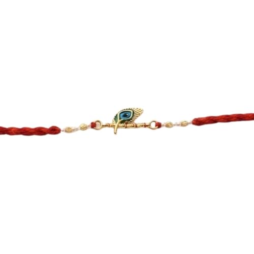 Image of I Jewels Traditional Peacock Feather Designer Rakhi for Men Boys Brother Roli Chawal & Raksha Bandhan Card