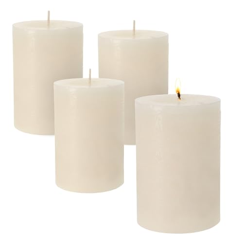 Echtwachs rustikal Stumpenkerzen 10 x 7 cm creme - 4er Set - Advents...