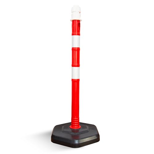 Delineator Post Red | 100cm Traffic Safety Post with 2 Reflective Stripes | PPC Warning Bollard with Chain Hole & Threaded Top Socket for Roads & Parking Areas