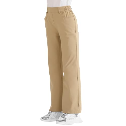 Image of Girls Flare Dress Pants, Bootcut School Uniform Slacks Size 6-15 Years | Half Elastic Waistband, Mock Fly, Belt Loops and Side Pockets for School Uniforms and Everyday Wear