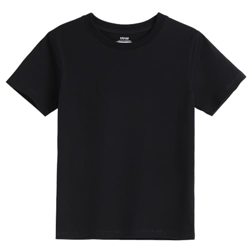 Kids Heavyweight 100% Cotton Crew Neck Plain Blank T-Shirt Breathable Summer Tee Shirt Boys Girls Childrens School P.E. Gym Casual for Age 3-15 Years(Black 9-10 Years)
