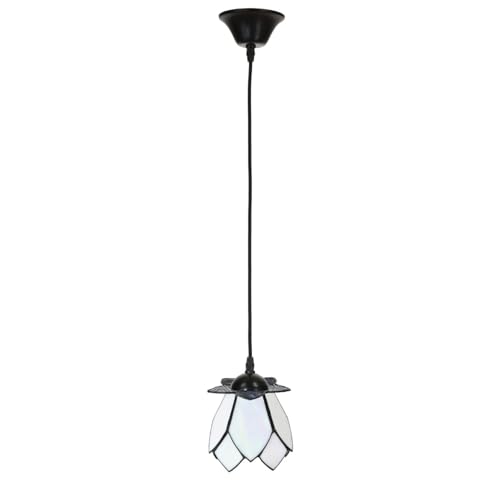 Lampe suspendue sur cordon White Lotus, la poésie du vitrail Art Déco