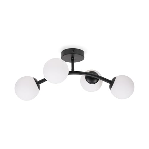 ValueLights | Black 4 Way Ceiling Light with Opal White Frosted Glass Globe Shades for Living Room Hallway Bedroom | Ceiling Lights, Home Décor & Improvement Essential | Mains Wired