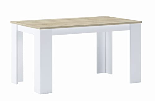 Skraut Home - Table de Salle à Manger et séjour, 140 cm rectangulaire, chêne Clair et Blanc, mesures : 80 L x 138 Longueur 75 cm Hauteur jusqu'à 6 Personnes