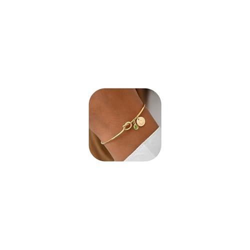 KOHOTA Initial Birthstone Gold Bracelets for Women Tie the Love Knot Bangle