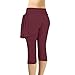 Women's Fold Over Capri Leggings Tummy Control High Waist Workout Yoga Pants Casual Lounge Workout Capris Wine