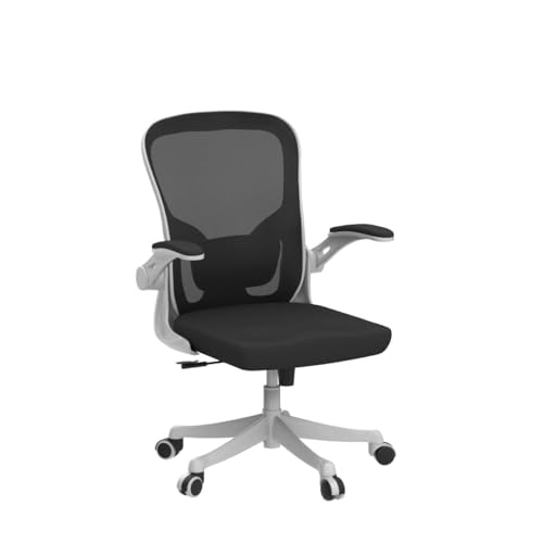 Image of Monhey Office Chair - Ergonomic Office Chair with Lumbar Support & Flip Up Arms Home Office Desk Chairs Rockable High Back Swivel Computer Chair White Frame & Black Mesh Study Chair