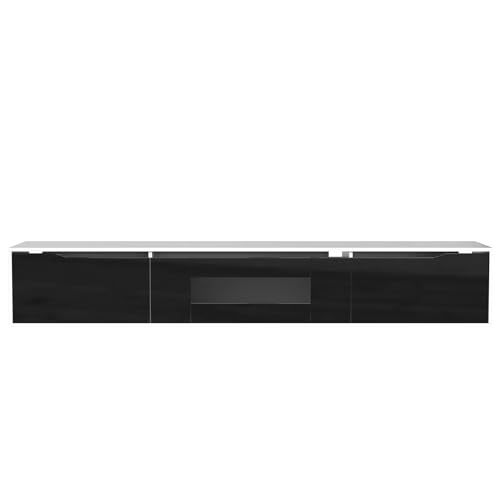 Meuble TV LED noir brillant 180 cm, ports 3D BTM
