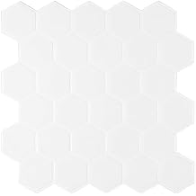 White Hexagon Peel and Stick Backsplash, Self Adhesive Bathroom Wall Tile Stickers, Honeycomb Stick on Backsplash for Kitchen 10 Sheets