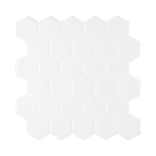White Hexagon Peel and Stick Backsplash, Self Adhesive Bathroom Wall