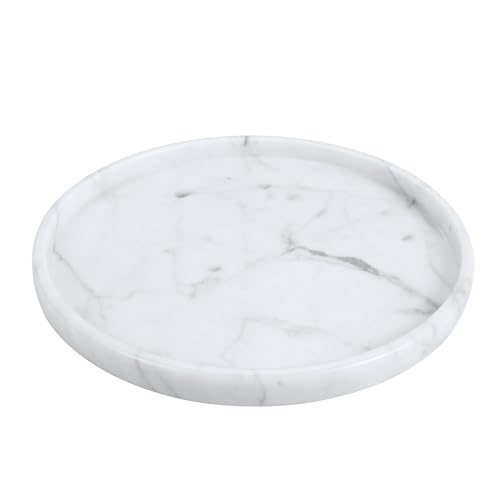 Decorative Round Marble Tray 8 Inches Diameter Natural White Stone Vanity Organizer