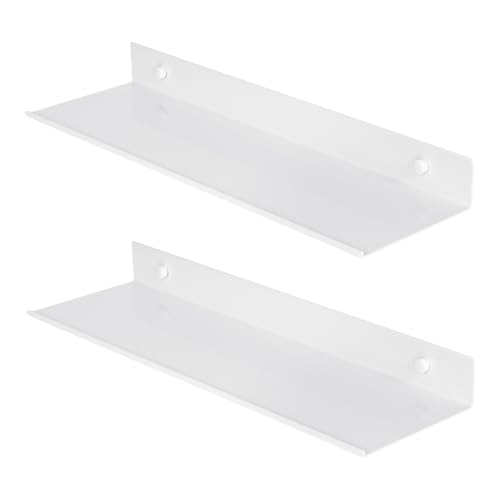DecorDwell Wandregal Weiß 40 cm, Metall Schwimmende Regale für Bücher Deko Gewürzflaschen DVD, Duschablage Ohne Bohren, Bücherregal Wandmontage, 2er Set Wandablage Badezimmer Küche Wohnzimmer