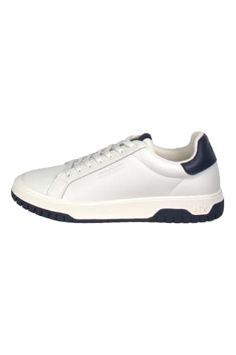 Armani Exchange Men's Duck, Genuine Leather, Back Logo Sneaker Lace up Navy+ Off White,40