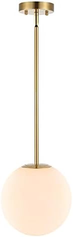 BAODEN Modern Globe Pendant Light 1-Light Mid Century Chandelier with White Globe Glass Lampshade Brushed Brass Finished Hanging Light Fixture for Kitchen Island (Gold)