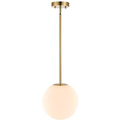 BAODEN Modern Globe Pendant Light 1-Light Mid Century Chandelier Large 7.87” White Globe Glass Shade Brushed Brass Finished Hanging Light Fixture for Kitchen Island (Gold) Cover