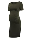 Liu & Qu Women's Maternity Bodycon Ruched Side Dress Casual Short & 3/4 Sleeve Dress For Daily Wearing Or Baby Shower