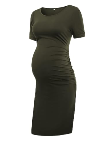 Liu & Qu Women's Maternity Bodycon Ruched Side Dress Casual Short & 3/4 Sleeve Dress for Daily Wearing Or Baby Shower