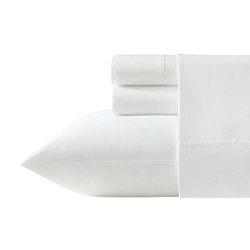 Vera Wang King Sheet Set 100% Egyptian Cotton Percale Bed Sheets with a Smooth & Crisp Feel Deep Pockets Bedding with Matching Fitted Sheet & Pillowcases (White)