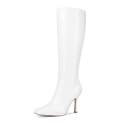 USIMAD Stiletto High Heel Knee High Boots for Women with Square Toe Side Zipper Fashion Tall Long Boots
