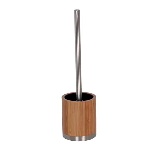 MSV WC Bürste aus Bambus H x B x T 37 x 8 x 8 cm Toilettenbürste mit Edelstahl Optik Griff und austauschbarem Bürstenkopf, Garnitur Plus hygienischem Kunststoffbehälter