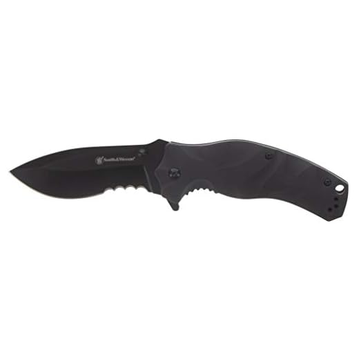 Smith & Wesson Black Ops Recurve 8in S.S. Assisted Opening Knife with 3.5in Drop Point Blade and G10 Handle for Outdoor, Tactical, Survival and EDC
