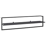 vidaXL Wall-Mounted Towel Rack with Shelf - Black Iron Industrial Style Bathroom Towel Holder - 95x25x22 cm