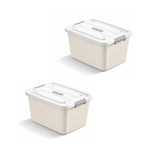 Image of HoopVool Multipurpose Plastic Storage Container Box - Sturdy and Versatile Home Organizer, Available in Multiple Size. (CREAM, SMALL - 9.5 X 7 X 5.5 INCH, PACK OF - 2)