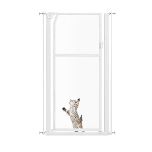 unipaws 142 cm Extra Hoch Katzengitter Tür, Transparente Türgitter Katze, 75–85 cm Breite, Ohne Bohren Druckmontage, Hundegitter Wohnung für Türrahmen, Flur und Treppen (Weiß