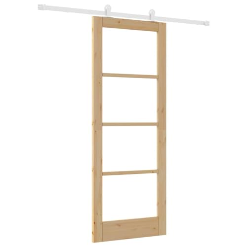 vidaXL Puerta Deslizante Orkdal Madera Maciza de Pino Natural y Vidrio 78 X 202 cm Con Juego de Hardware de Riel Uso Interior Puerta Tradicional Decorativa Ahorra Espacio