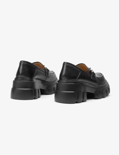 Image of BEAU TODAY Loafers for Women Dressy Leather Chunky Plaform Shoes | Genuine leather, breathable, Non-slip, thick sole business casual shoes