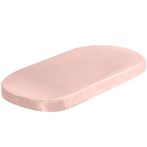 Image of SiinvdaBZX Satin Bassinet Sheets for Baby Girl, Pink | Silk-Like Soft Bassinet Fitted Sheets for Hourglass, Oval & Rectangular Bassinet Mattress