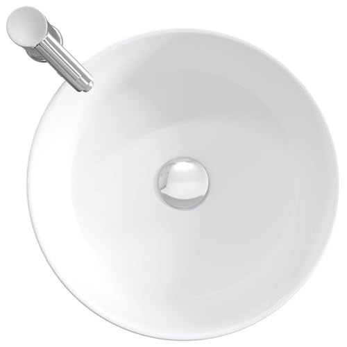 Lavabo de baño moderno de metal cromado con grifo y desagüe de 40,5 cm 8