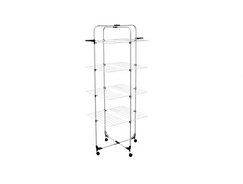 EMPOTEC - Étendoir à linge à tour, 4 niveaux, vertical en acier avec roulettes, pliable, base carrée 61x70x176 cm