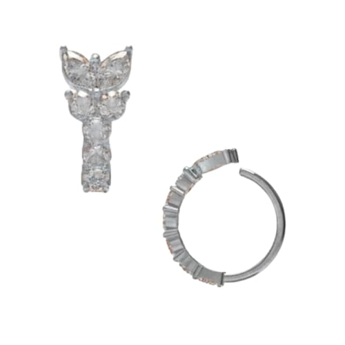Image of Monster Piercing 316L Surgical Steel CZ Jeweled Butterfly Open Hoop Nose Ring 16G 8mm - Stainless Steel Cartilage & Nostril Piercing Jewelry (Steel, Gold, Rose Gold)- Sold as single piece